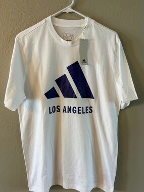 🏃 NWT-Adidas White Tee with purple Los Angeles Logo-Medium